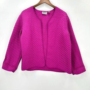 Chicos Designs Jacket Womens Vtg Silk Basket Woven Open Front Cardigan Pink M